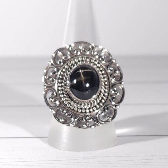 Black Star Diopside Statement Ring Size 8 - Picture 2 of 13